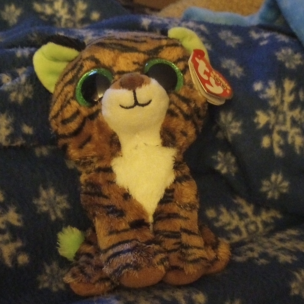 Ty Beanie Boo Tiger Plush with Green Accents